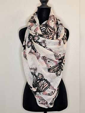 Butterfly Print Lightweight Pink & Black Scarf